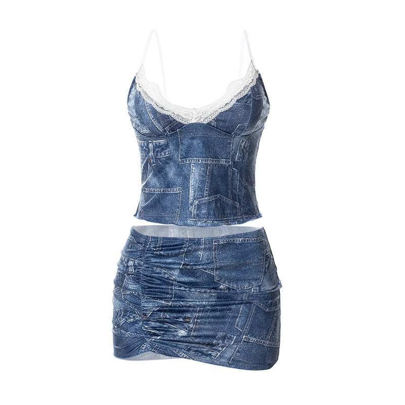 ROXY Denim Print Two-Piece Set