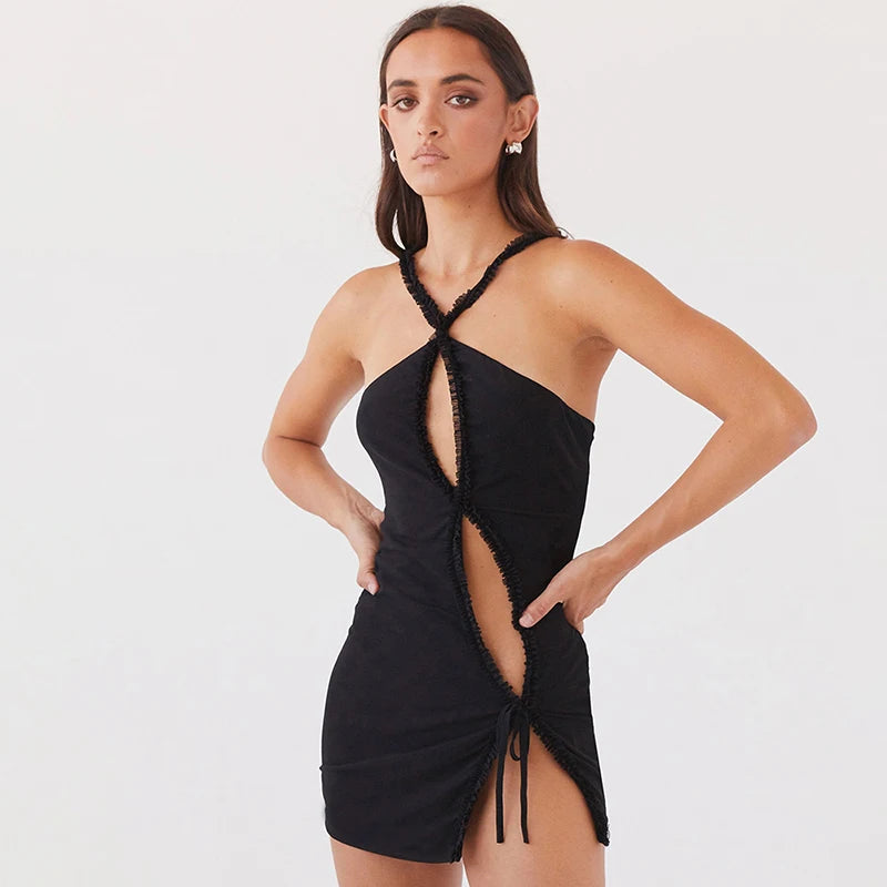 DARYA Cut Out Mini Black Dress