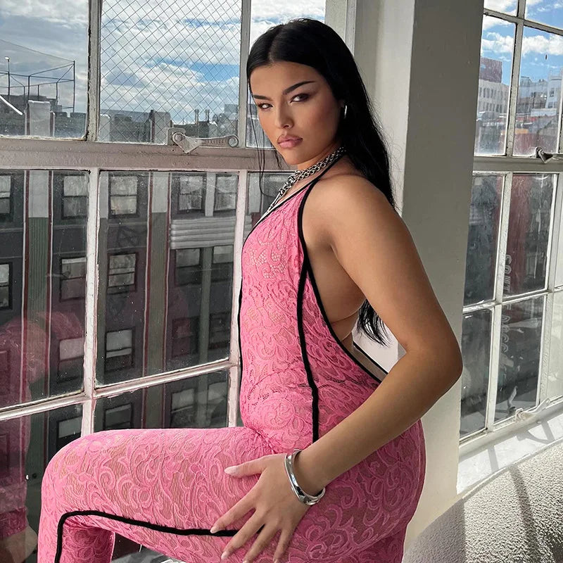 NORA Lace-up Pink Jumpsuit