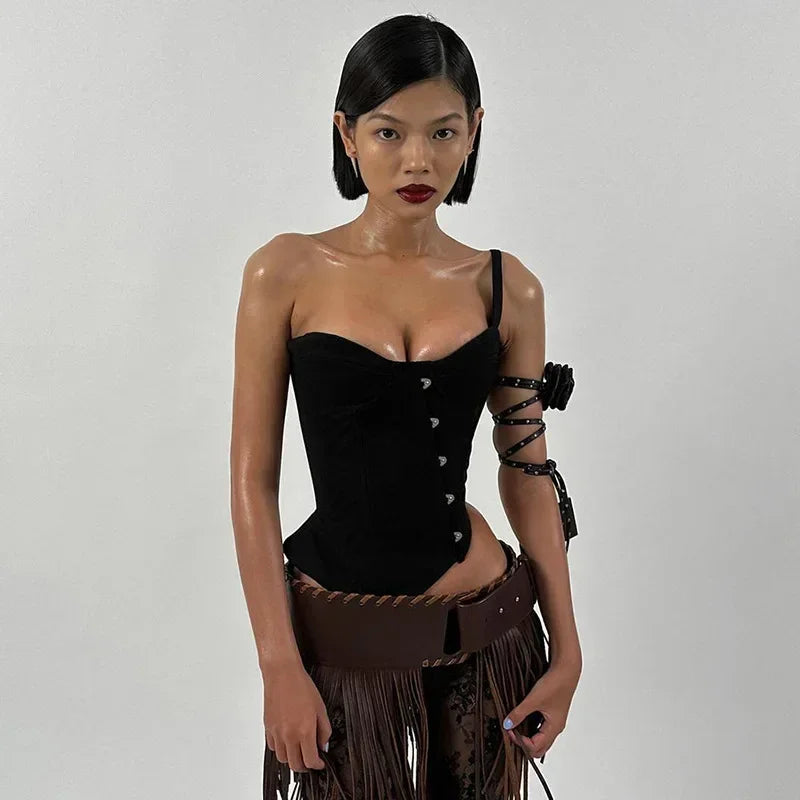 TISHA Irregular Black Corset Top