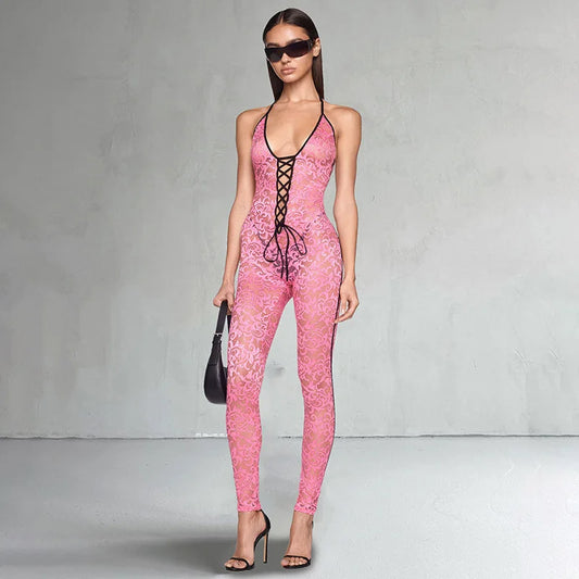 Lace-up Pink Jumpsuit