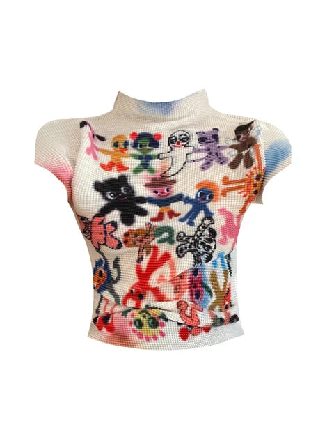 Colourfull Graphic Print Crop Top