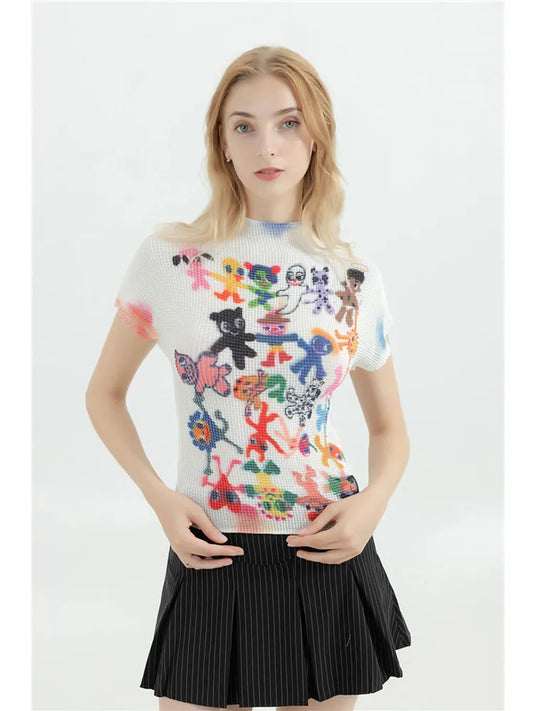 Colourfull Graphic Print Crop Top