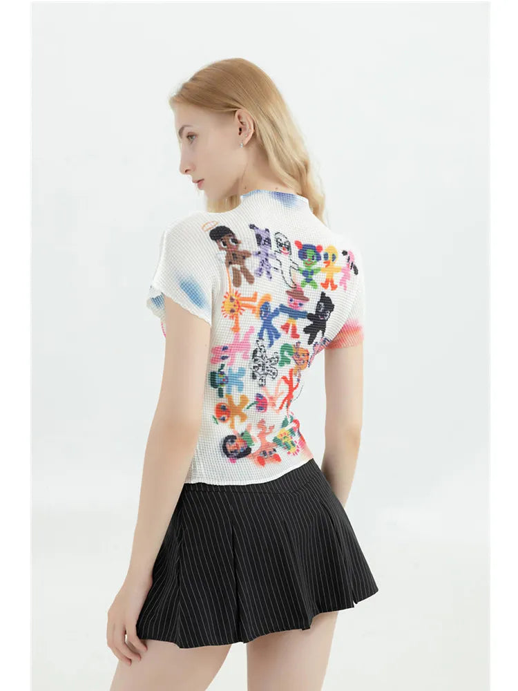 Colourfull Graphic Print Crop Top