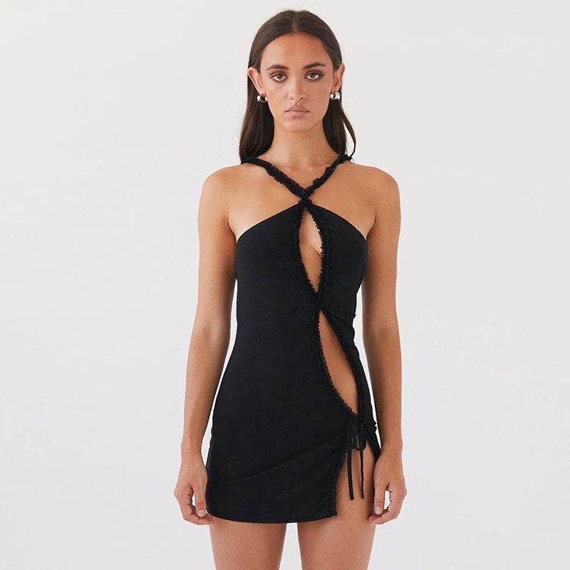 DARYA Cut Out Mini Black Dress