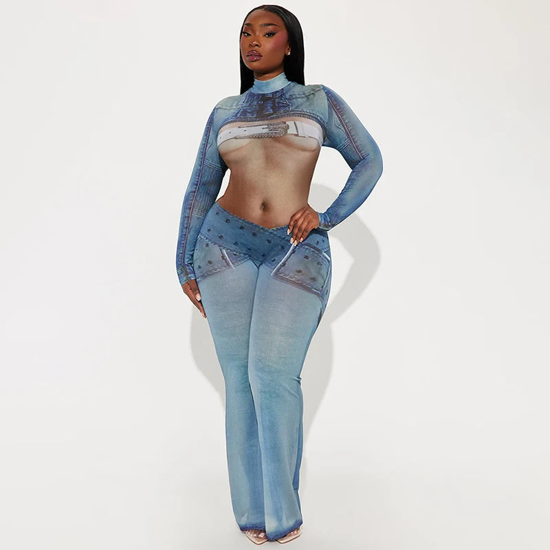 DANICA Denim Body Print Jumpsuit