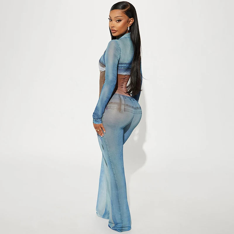 DANICA Denim Body Print Jumpsuit