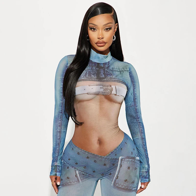 DANICA Denim Body Print Jumpsuit