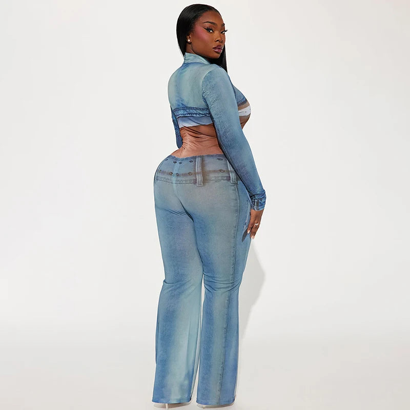 DANICA Denim Body Print Jumpsuit