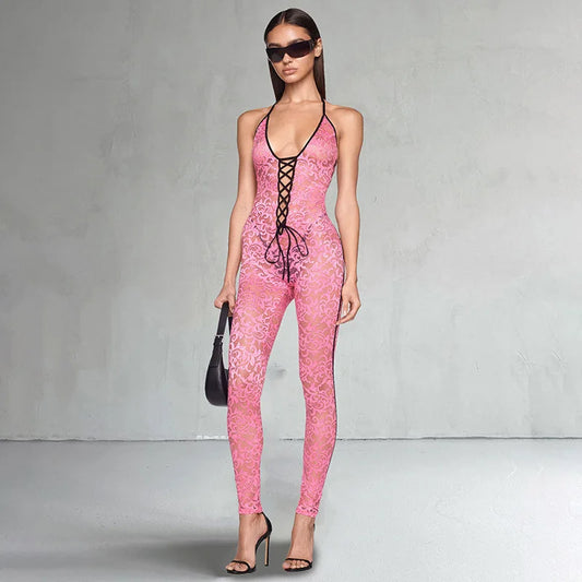 NORA Lace-up Pink Jumpsuit